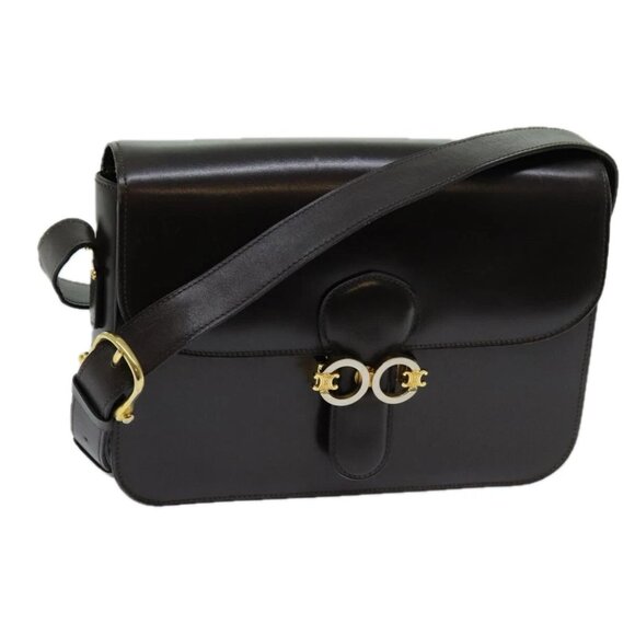 CELINE Shoulder Bag Leather Dark Brown Auth 70802V - Picture 1 of 15